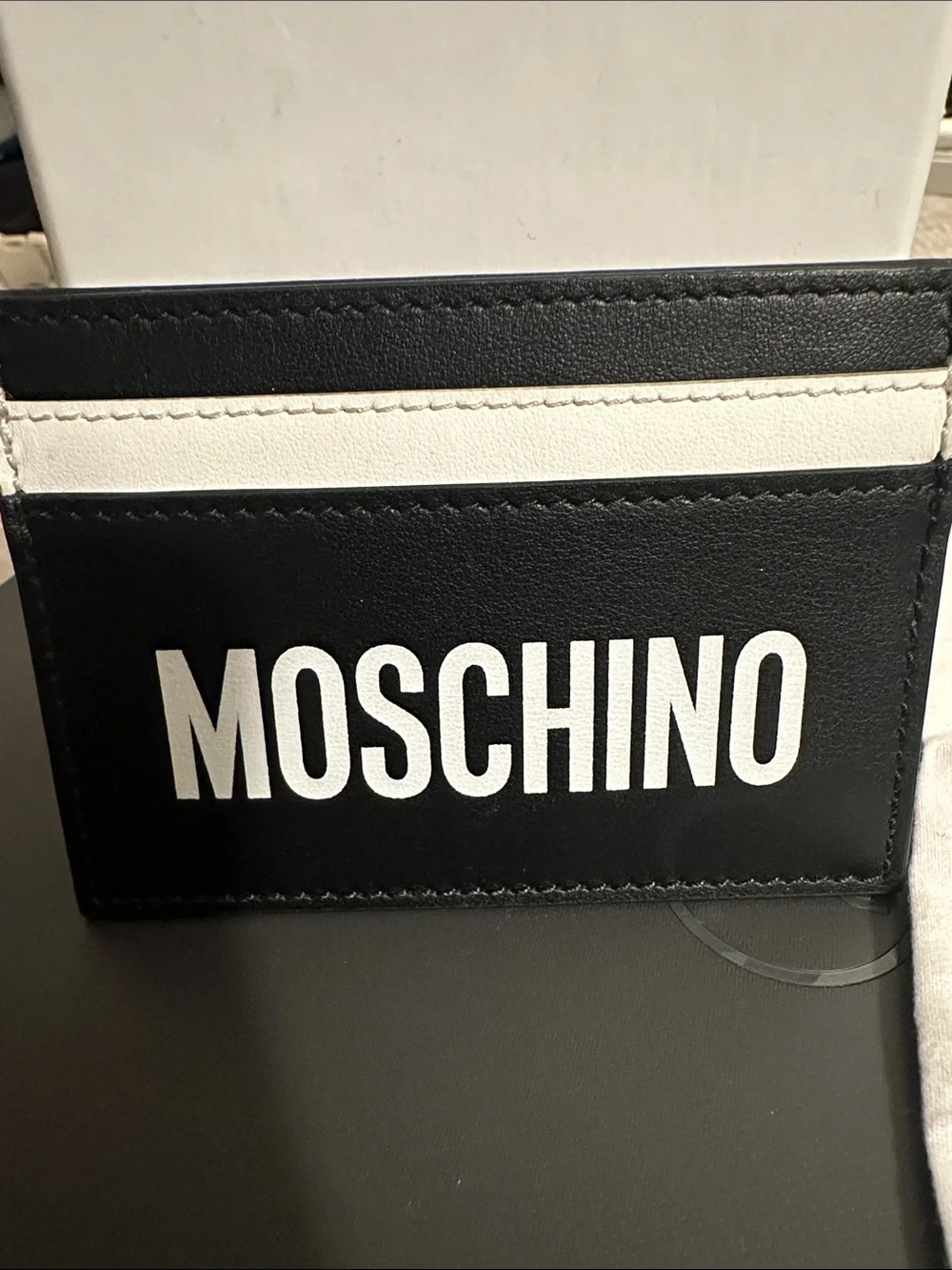 Moschino Black with White Logo Leather Card Case